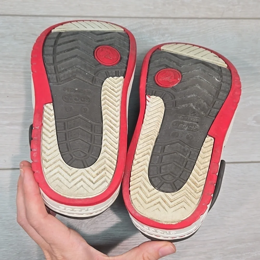 Crocs Kids Gray& Red Clogs Mule Shoes Sz J2